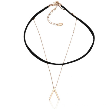 43613 Xuping moda jóias de ouro design simples de cobre e camada de couro chocker colar